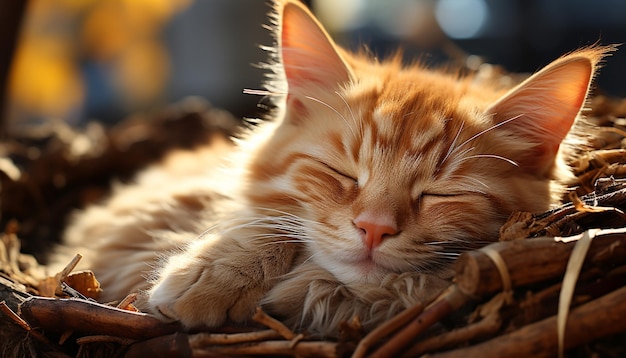 Free photo cute kitten playing in the grass enjoying the autumn sunlight generated by artificial intelligence