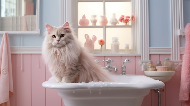 Free photo cute kitten relaxing in bathroom
