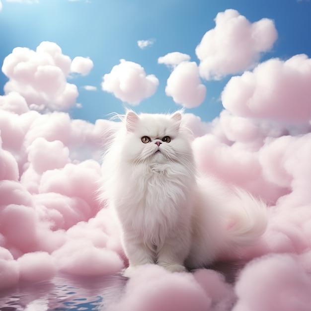 Милый котенок отдыхает на облаках