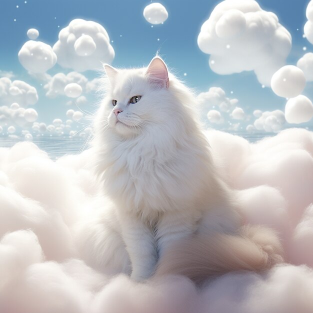 Cute kitten relaxing on clouds