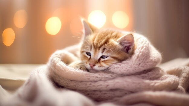 Cute kitten relaxing indoors