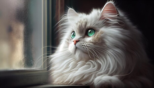 Cute kitten sitting by window staring curiously generative AI