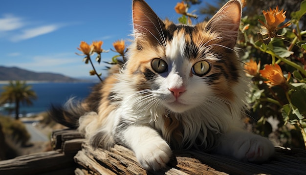 Free photo cute kitten sitting in grass playful and alert surrounded by nature generated by artificial intelligence