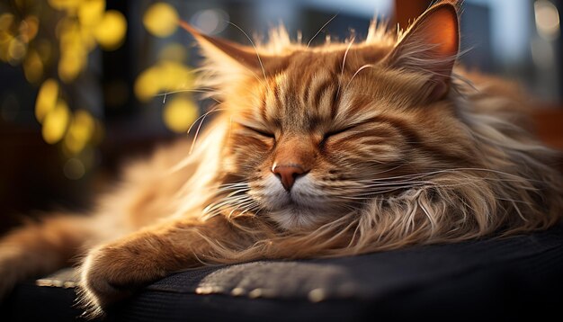 Cute kitten sleeping fur softness whisker beauty eyes closed relaxation generated by artificial intelligence