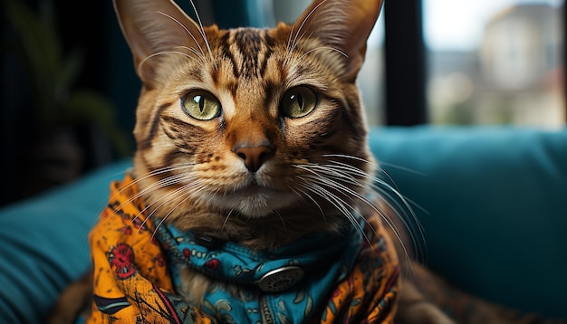 Free photo cute kitten staring fluffy fur playful sitting on sofa generated by artificial intelligence