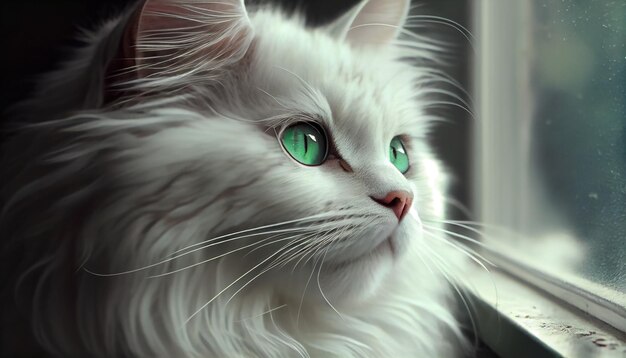 A cute kitten staring out a window curious generative AI