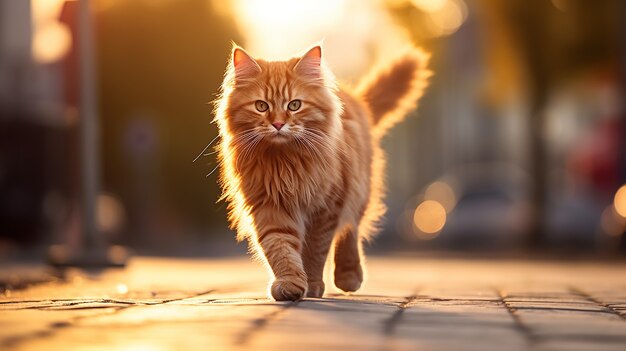 屋外を歩くかわいい子猫