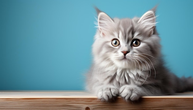 Cute kitten with blue eyes sitting staring at camera generated by artificial intelligence