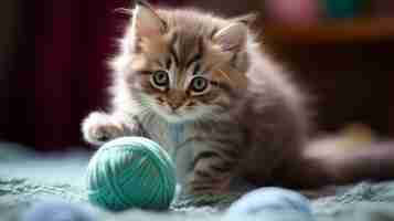 Free photo cute kitten with crochet thread indoors