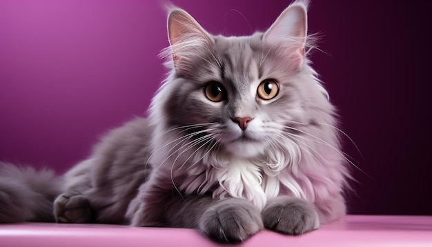 Free photo cute kitten with fluffy fur staring playful and curious generated by artificial intelligence