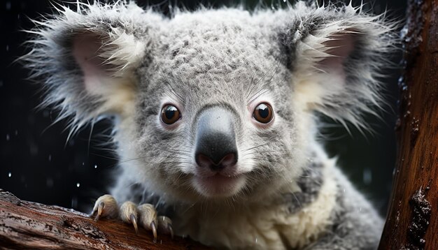 Foto gratuita simpatico koala soffice pelliccia piccolo marsupiale che guarda la fotocamera generata dall'intelligenza artificiale