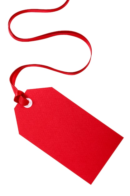Красный Рождественский подарок тег с красной лентой