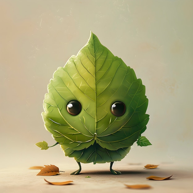 Free photo cute leaf cartoon illustration