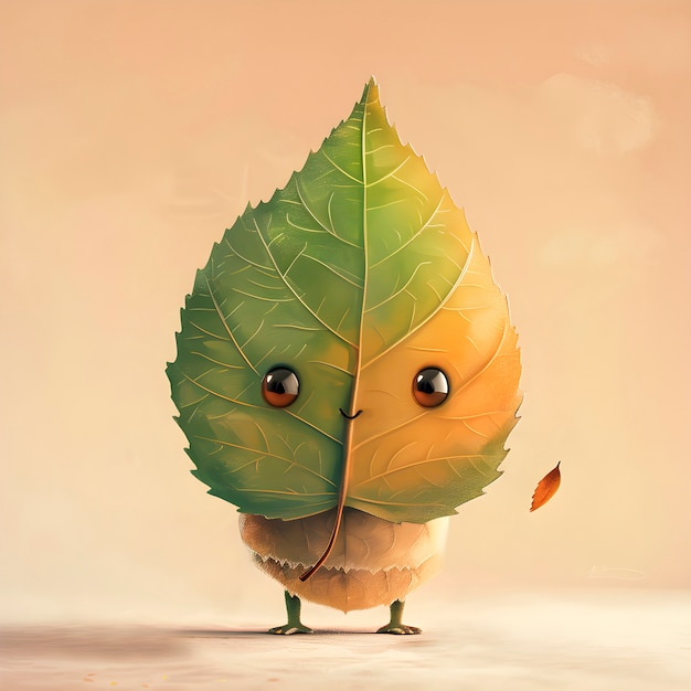 Free photo cute leaf cartoon illustration