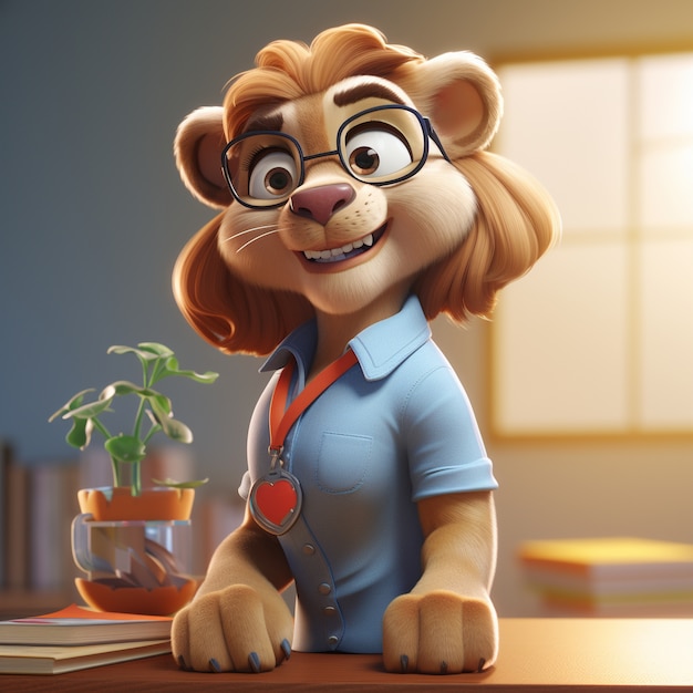 Free photo cute lion indoors