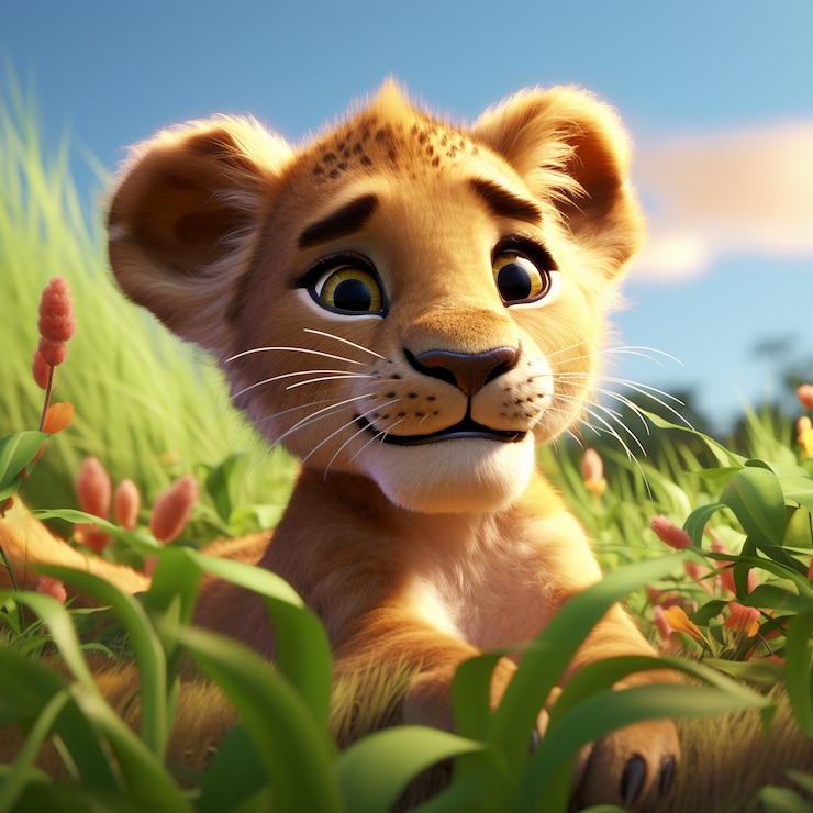 Free Photo cute lion in nature outdoors