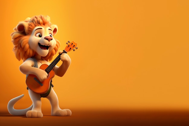 Free photo cute lion playing the guitar