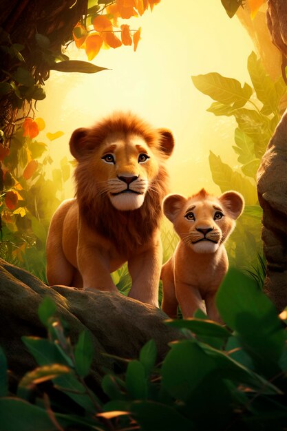 Cute lions in nature