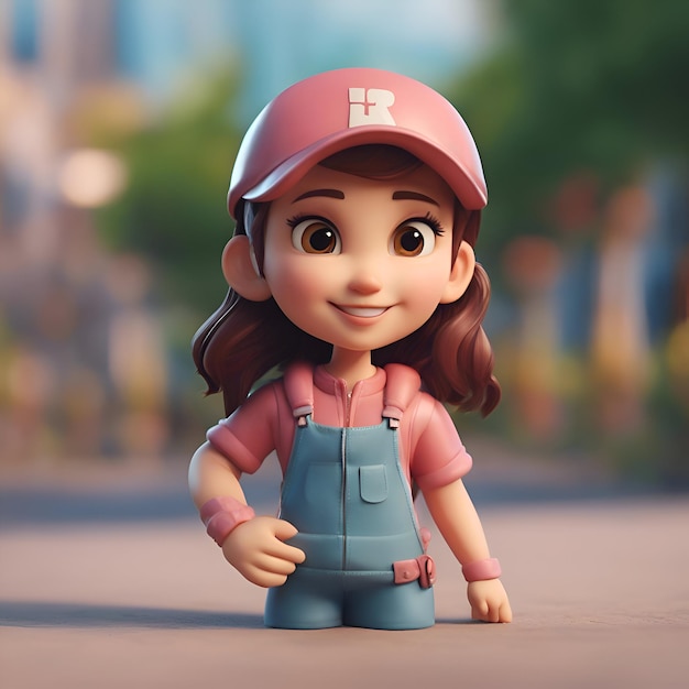 Free photo cute little girl in a cap on the street 3d rendering