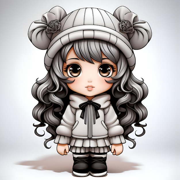 Cute little girl in a hat and coat Vector illustration