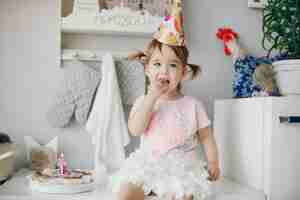 Free photo cute little girl have fun at home