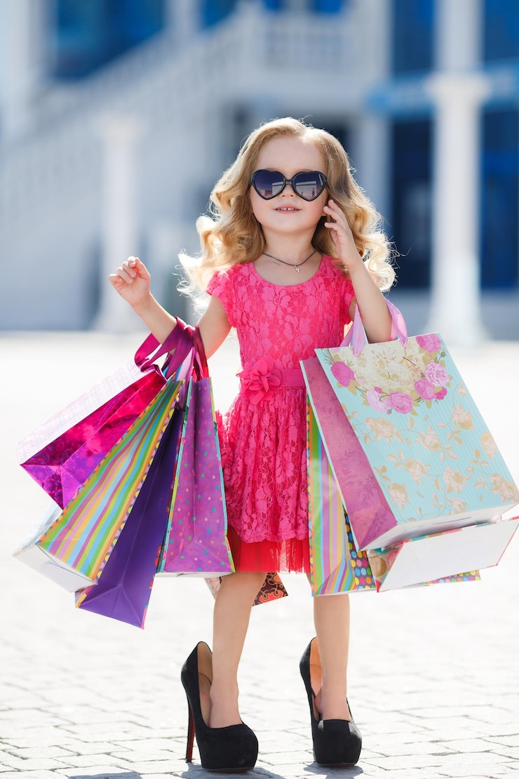 Free Photo cute little girl shopping