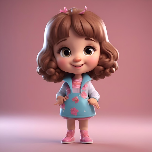 Бесплатное фото Миленькая девочка с фартуком 3d рендеринг иллюстрация