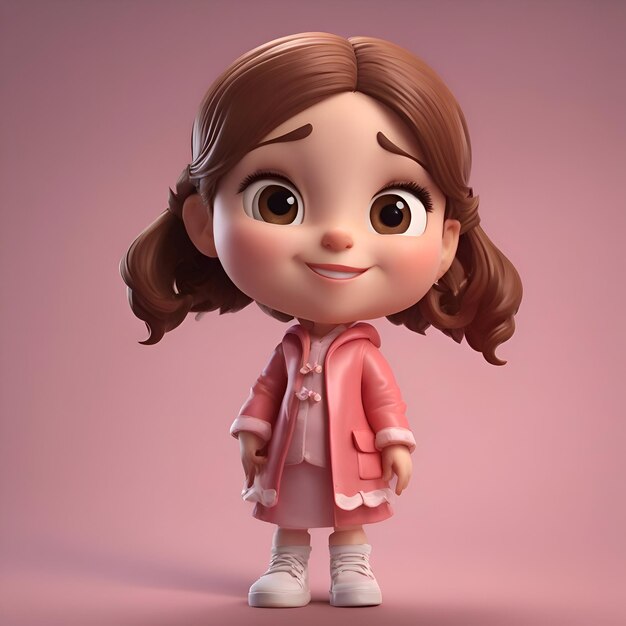 Cute little girl with pink dress 3D Rendered Illustration