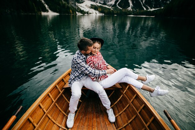 Cute, lovely couple on the river