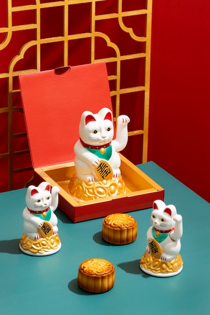 Free photo cute lucky cats assortment high angle