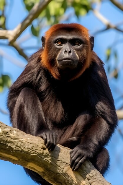 Cute monkey on branch in nature