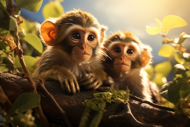 Free photo cute monkeys in nature together