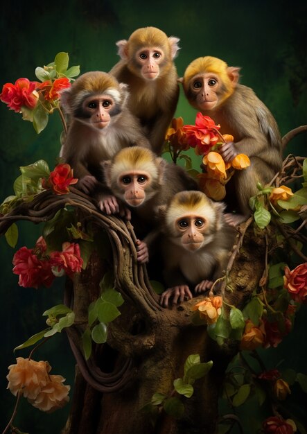 Cute monkeys posing together
