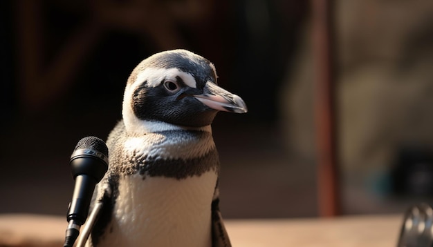 Cute penguin sings with selective focus on beak generated by AI