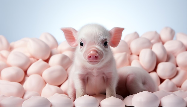 무료 사진 카메라를 보는 귀여운 돼지 새끼 인공지능에 의해 생성 된 작고 부드러운