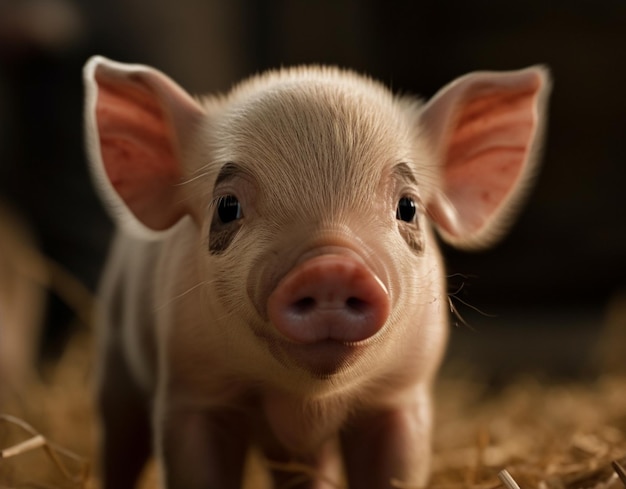 Cute piglet sitting in grass looking at camera generated by AI