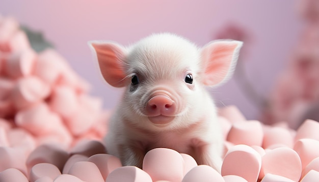 인공지능에 의해 생성된 귀여운 분홍색 돼지고기와  ⁇ 은 강아지들이 야외에서 놀이를 하고 있습니다.