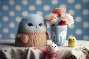 Free photo cute  plush toy and items arrangement