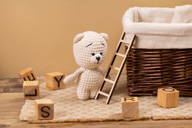 Cute plush toy and ladder arrangement