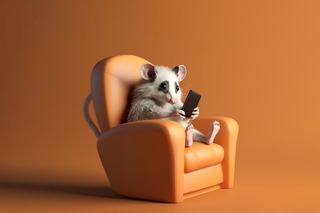 Cute possum on armchair