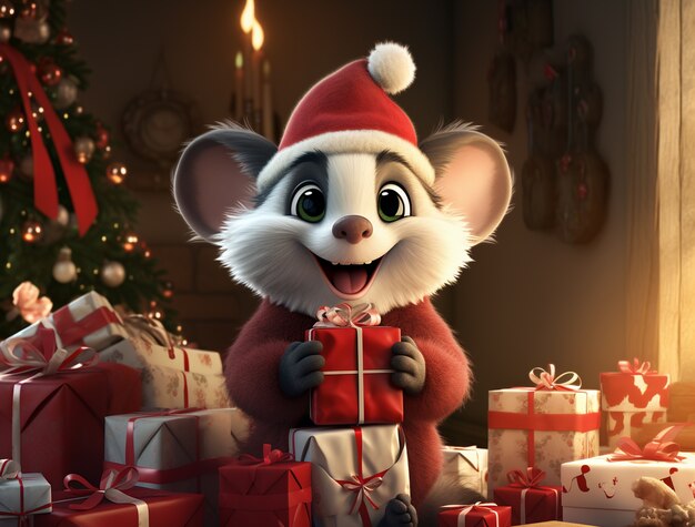 Cute possum celebrating christmas