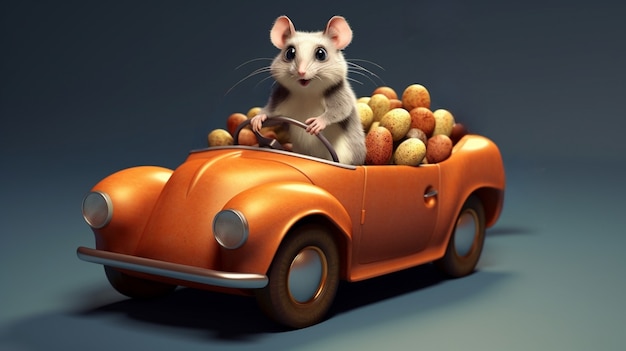 Foto gratuita un carino opossum che guida un'auto.