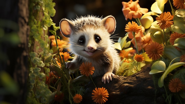 Foto gratuita carino opossum in natura