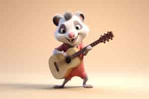 Foto gratuita un bel opossum che suona la chitarra.