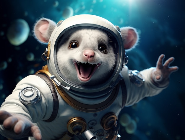 Бесплатное фото Милый опоссум в костюме астронавта.