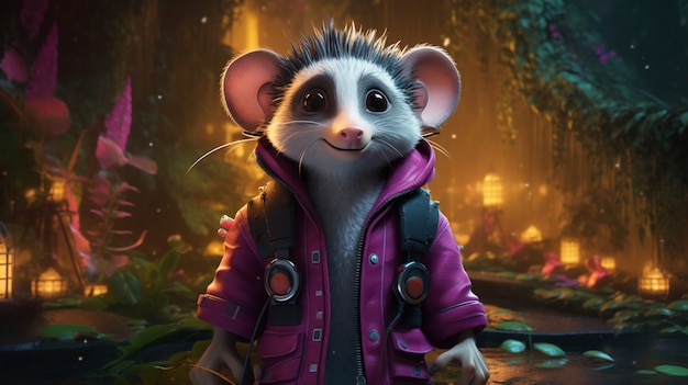 Free photo cute possum wearing clothes