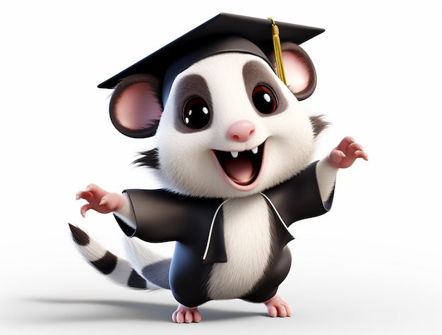 Cute possum wearing graduation outfit