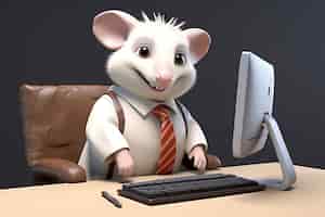 Free photo cute possum with computer