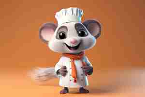 Free photo cute possum with cook outfit