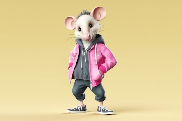 cute possum with cute outfit in studio